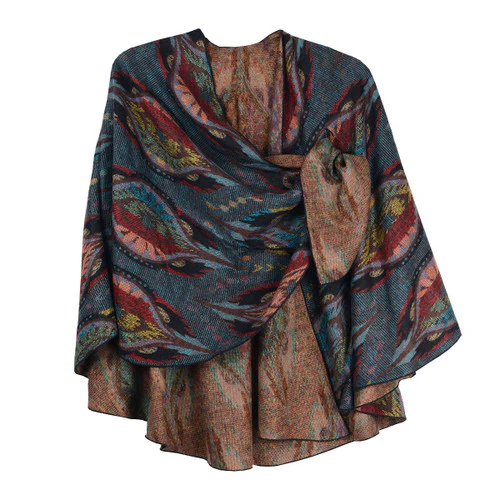 Rapti 100% Cashmere  Reversible Loop Shawl (#27) DEEPTEAL/CAMEL - Image 3
