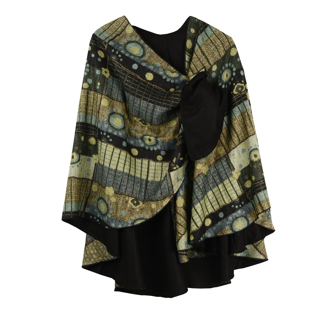 Rapti 100% Cashmere Solid/Print Reversible Loop Shawl (#502) BLK/NEUT/BLU