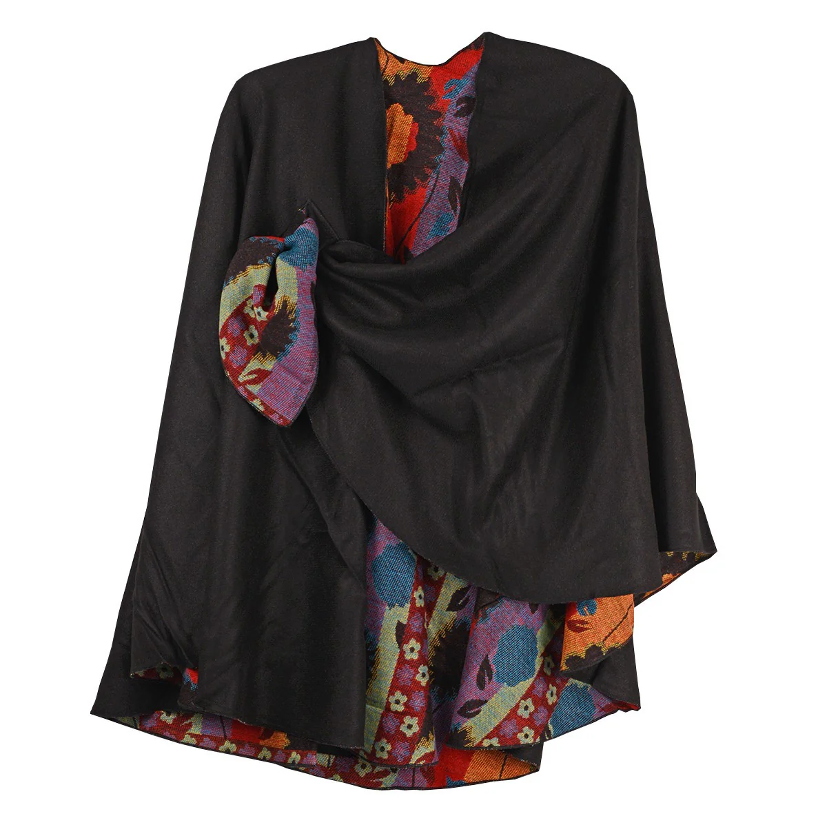Rapti 100% Cashmere Reversible Loop Shawl (#507) BLK/BRIGHTS - Image 2