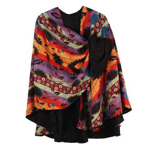 Rapti 100% Cashmere Reversible Loop Shawl (#507) BLK/BRIGHTS - Image 3