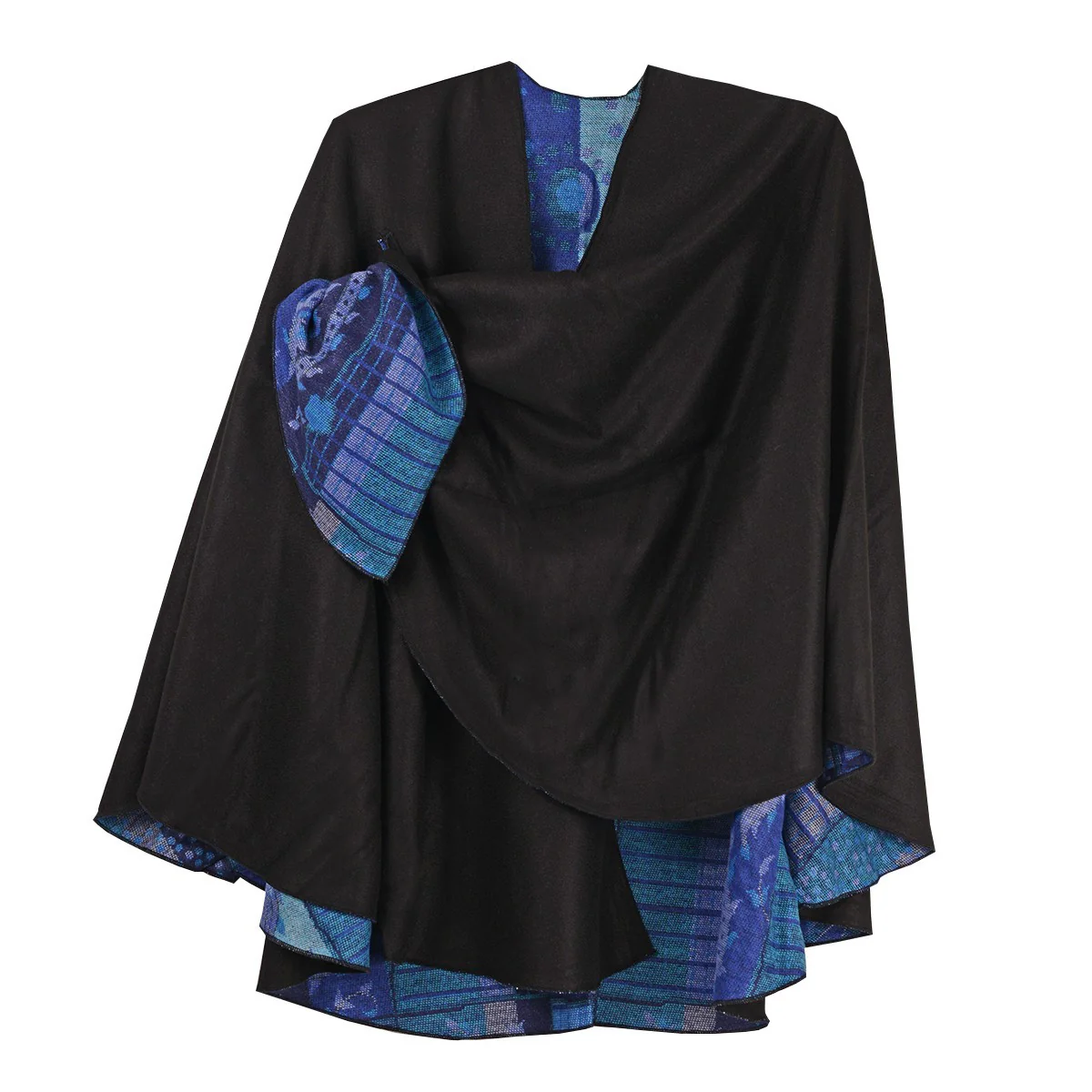 Rapti 100% Cashmere Solid/Print Reversible Loop Shawl (#508) (BLU/BLK) - Image 2