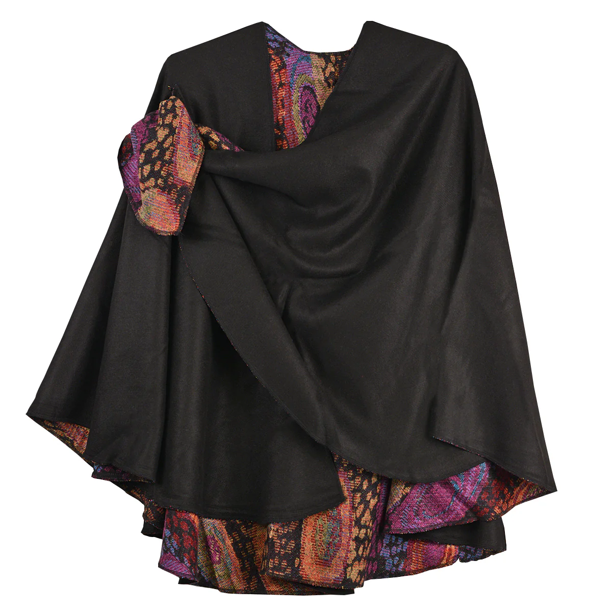 Rapti 100% Cashmere Reversible Loop Shawl (#509) (Solid Black/Purple Print) - Image 2