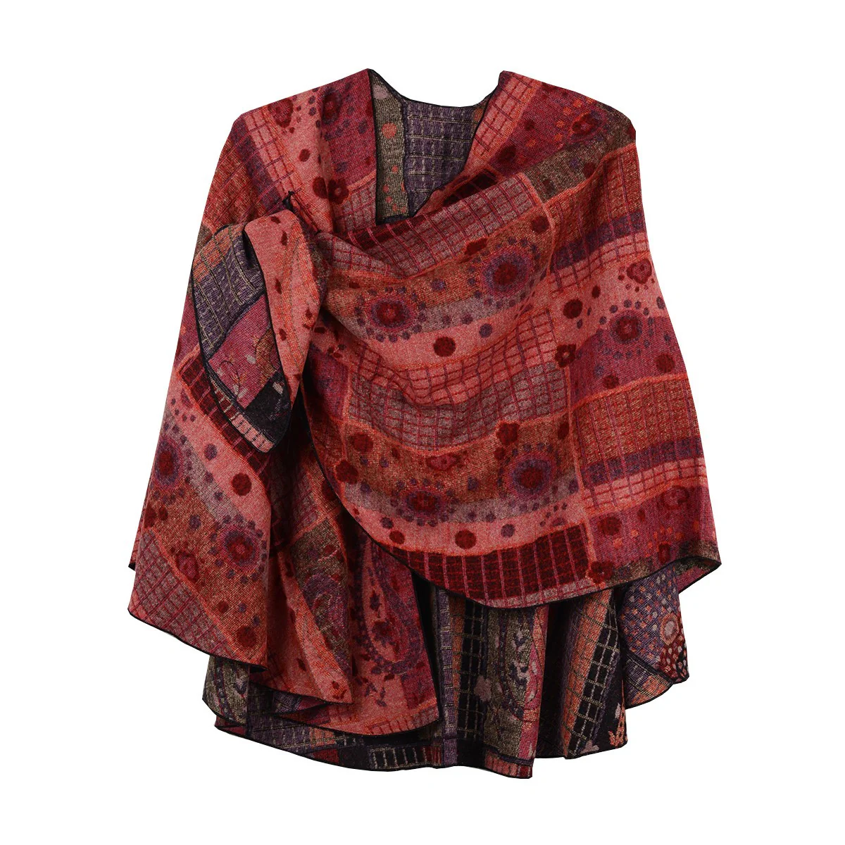 Rapti 100% Cashmere Reversible Loop Shawl (#63) CORAL/PURP - Image 2