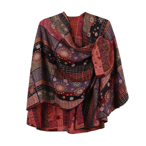 Rapti 100% Cashmere Reversible Loop Shawl (#63) CORAL/PURP - Image 3