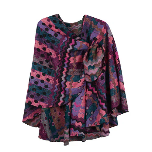 Rapti 100% Cashmere Reversible Loop Shawl (#65) PNKS/PURPS - Image 3