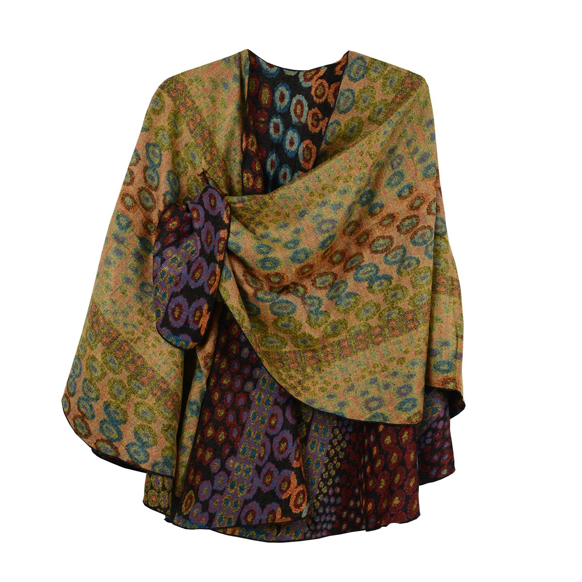Rapti 100% Cashmere Reversible Loop Shawl (#66) Black + Dots - Image 2