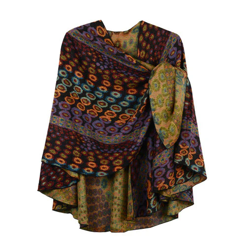 Rapti 100% Cashmere Reversible Loop Shawl (#66) Black + Dots - Image 3