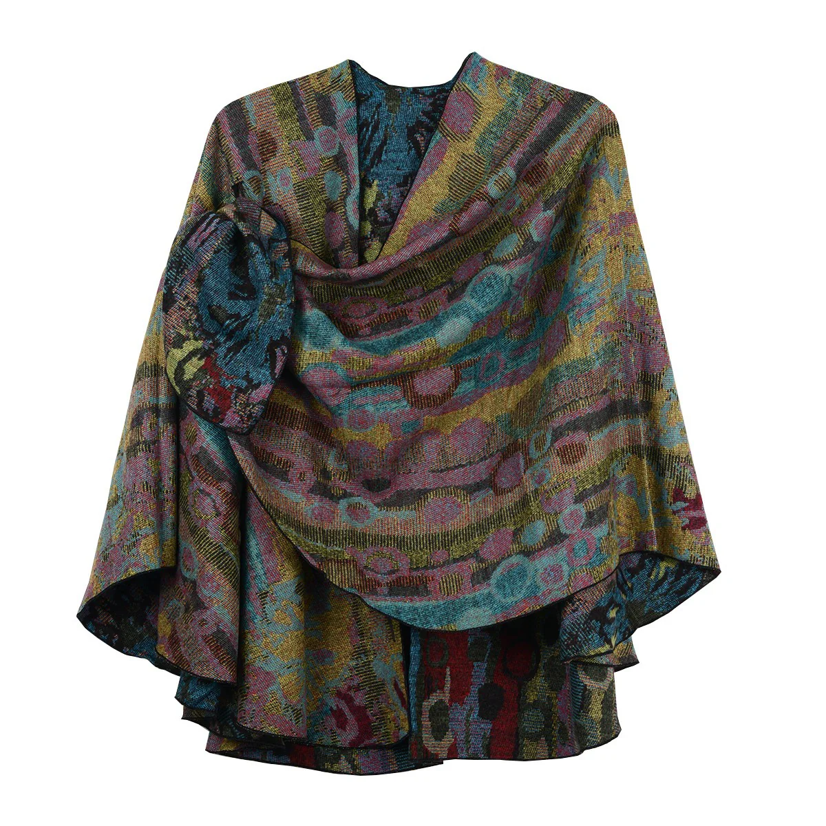 Rapti 100% Cashmere Reversible Loop Shawl (#67) DRK MULTI - Image 2