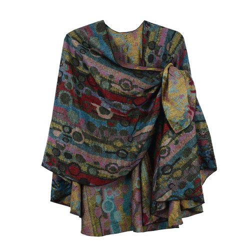 Rapti 100% Cashmere Reversible Loop Shawl (#67) DRK MULTI - Image 3