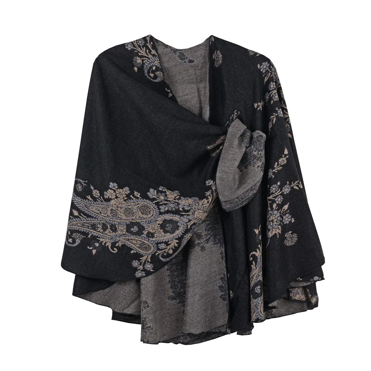 Rapti 100% Cashmere Reversible Loop Shawl (#70) BLK/GRY/TAN