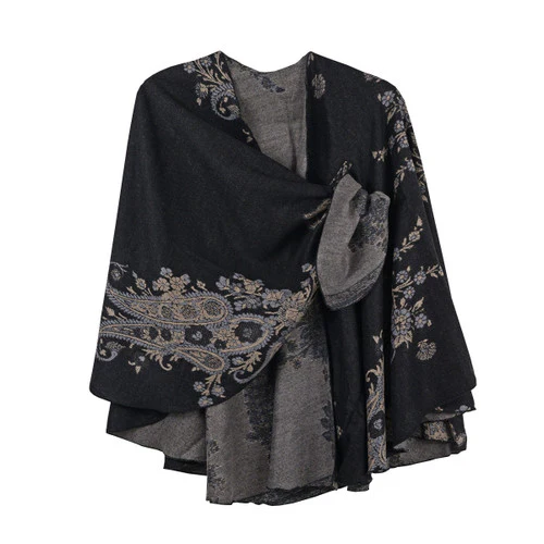 Rapti 100% Cashmere Reversible Loop Shawl (#70) BLK/GRY/TAN - Image 3
