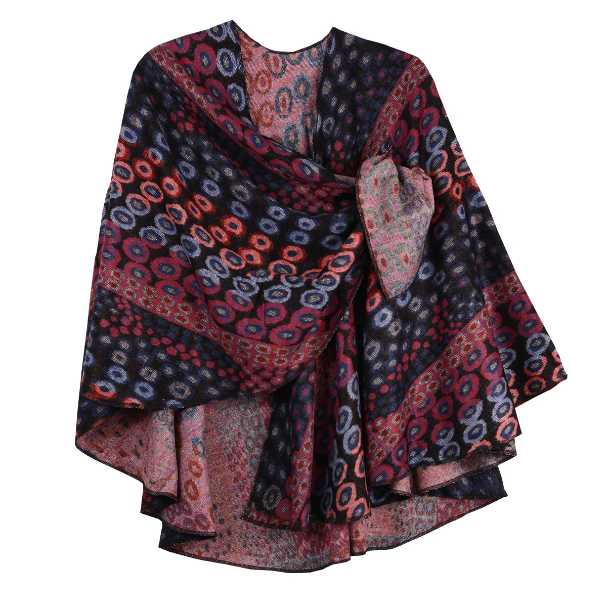 Rapti 100% Cashmere Reversible Loop Shawl (#84)(BLK/Royal/Fuchsia) - Image 2