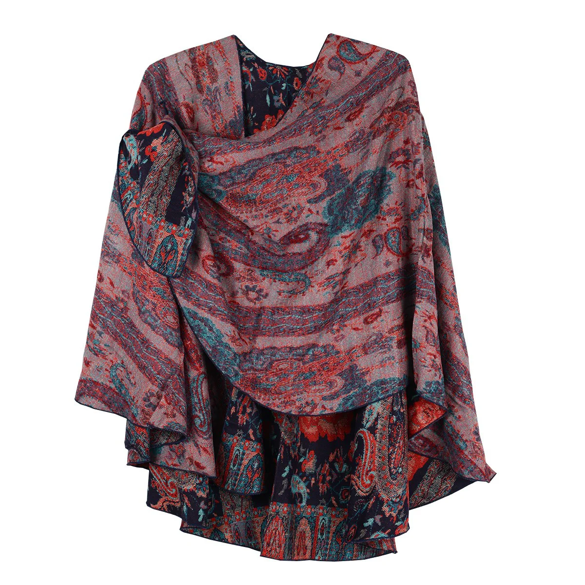 Rapti 100% Cashmere Reversible Loop Shawl (#74) (Red/Navy) - Image 2