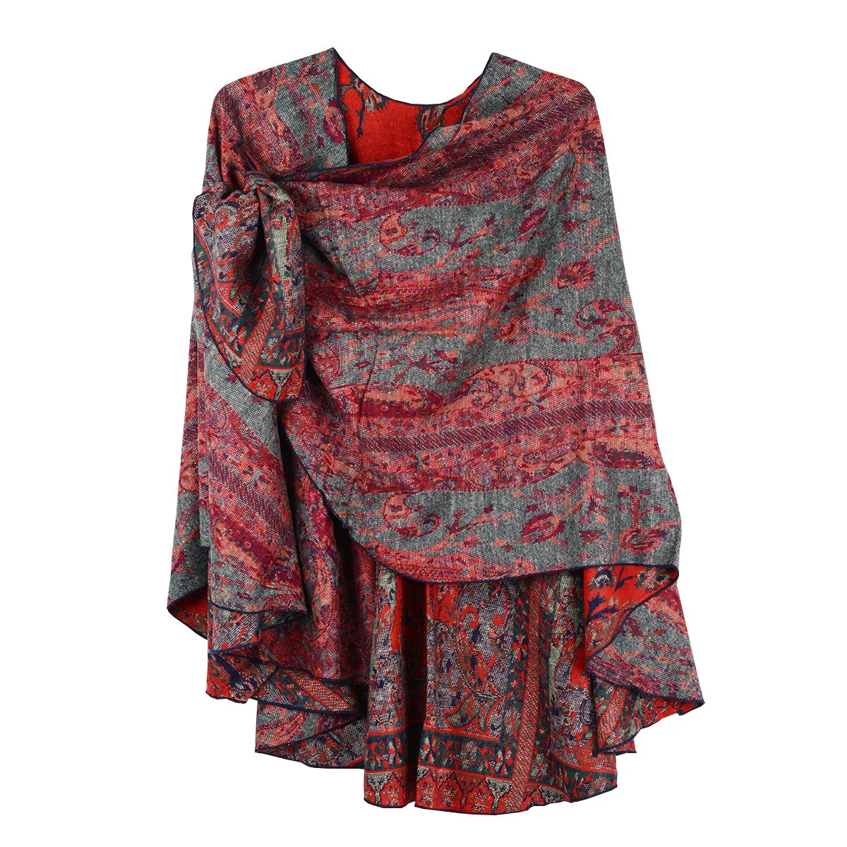 Rapti 100% Cashmere Reversible Loop Shawl (#76) RED - Image 2