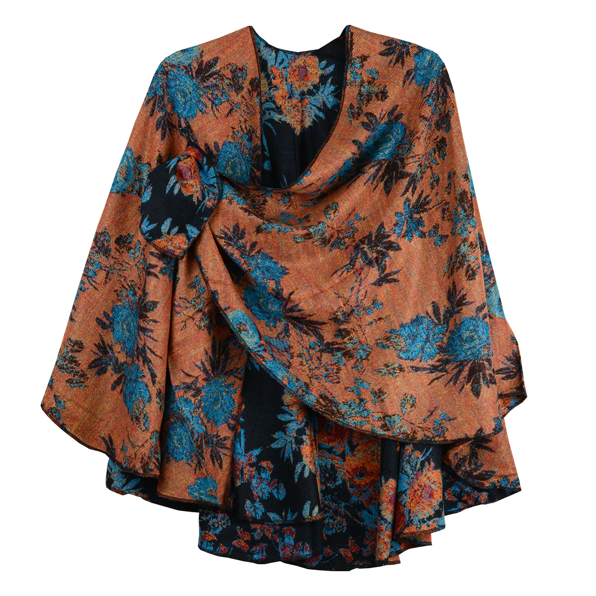 Rapti 100% Cashmere Reversible Loop Shawl (#85)(Black/Turquoise/Cranberry) - Image 2