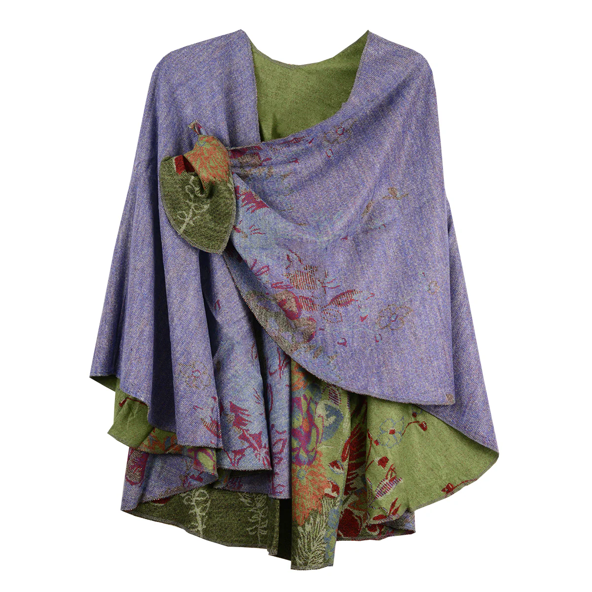 Rapti 100% Cashmere Reversible Loop Shawl (#78)(Green/Lavender/Cranberry) - Image 2