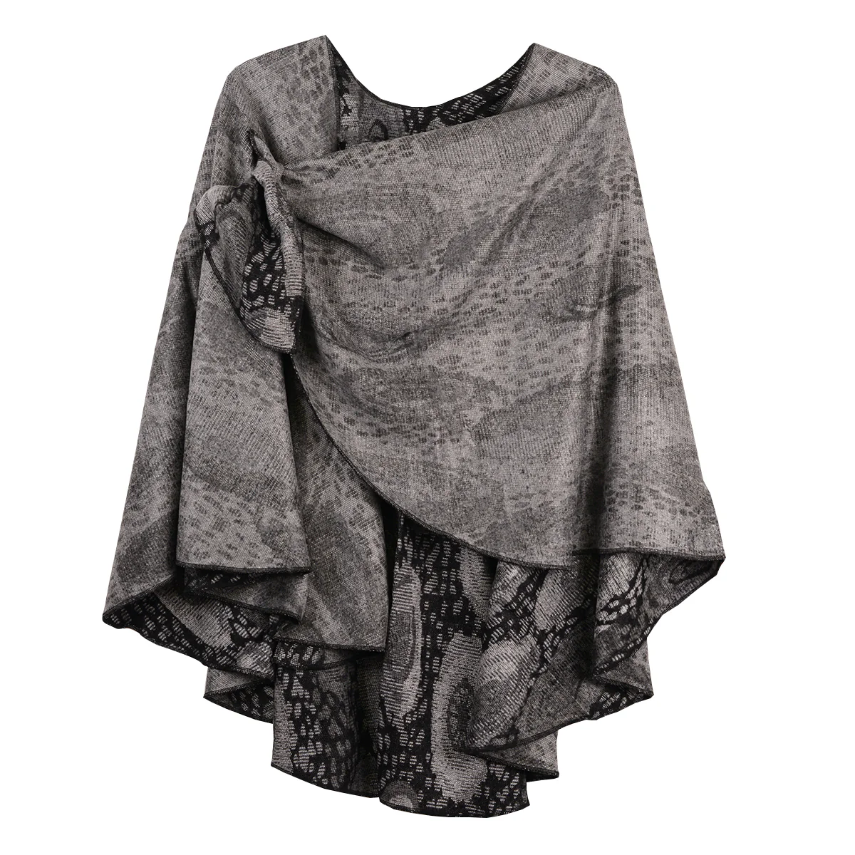 Rapti 100% Cashmere Reversible Loop Shawl (#81) (Black/Grey/White) - Image 2