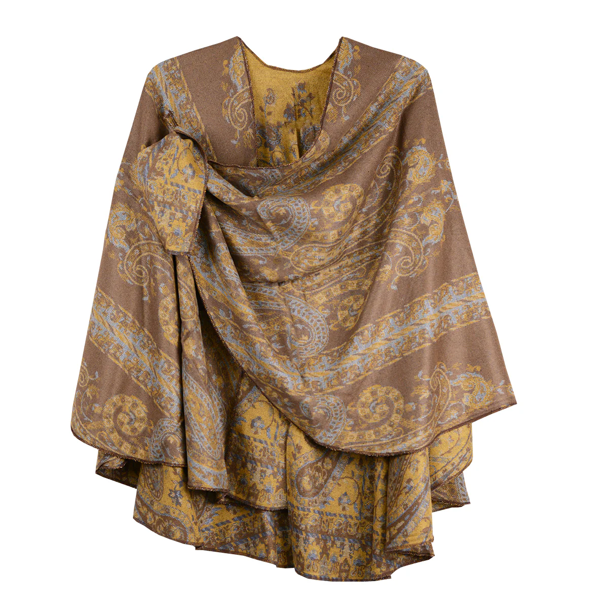Rapti 100% Cashmere Reversible Loop Shawl (#79)(Goldenrod/BlueJay) - Image 2