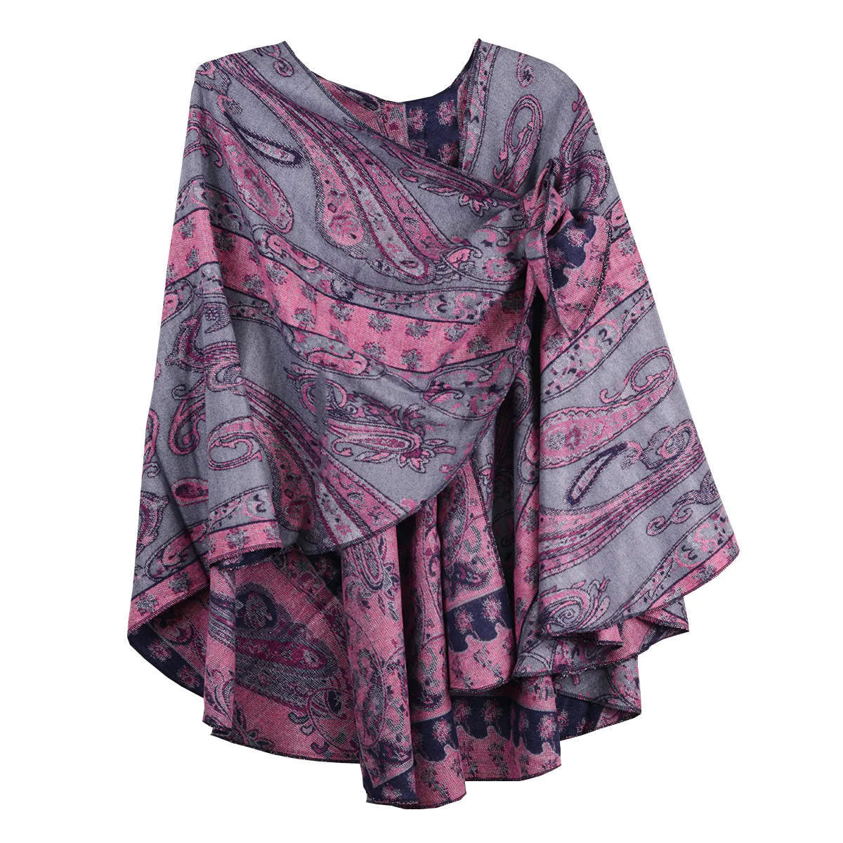 Rapti 100% Cashmere Reversible Loop Shawl (#80)(Navy/HotPink/Gray) - Image 2