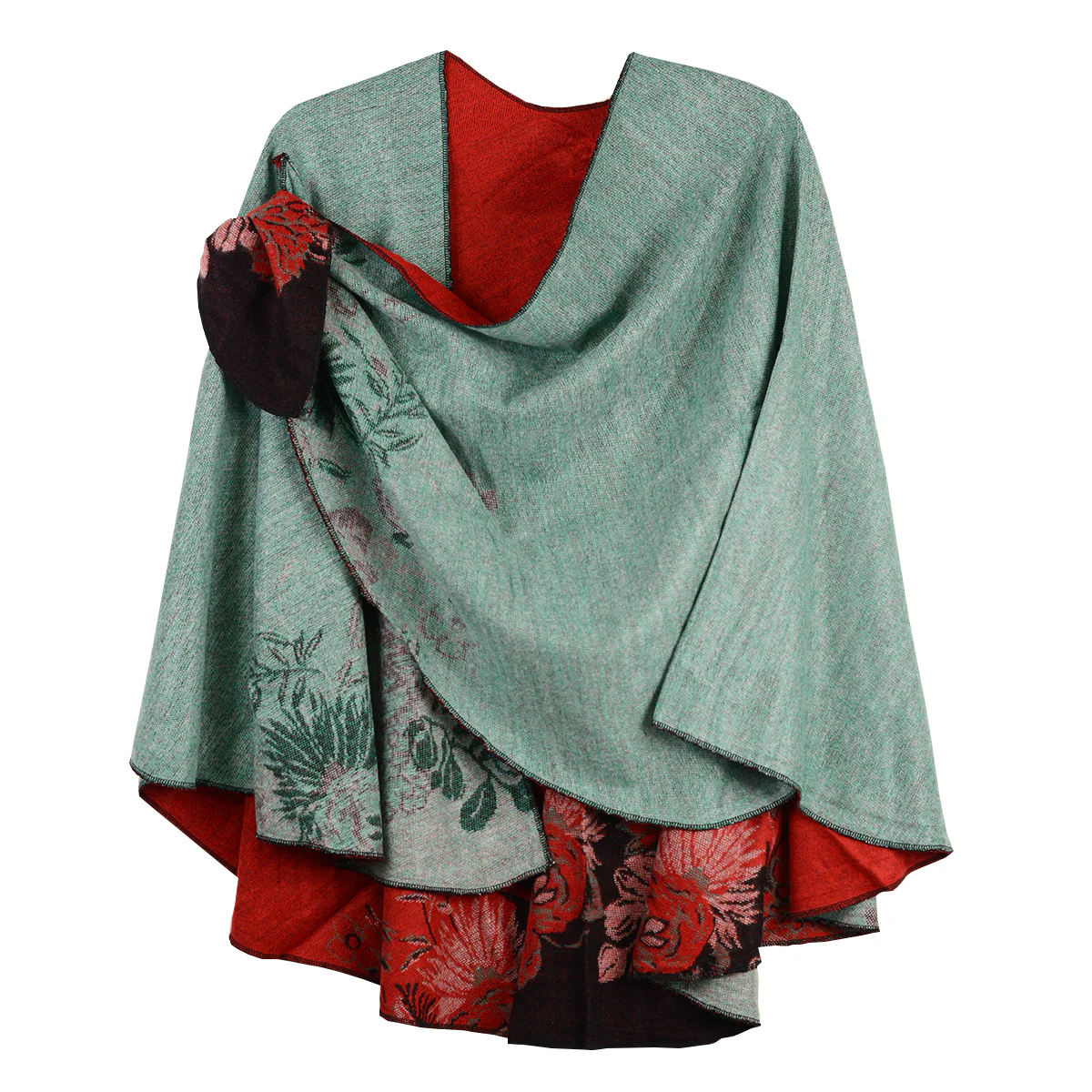 Rapti 100% Cashmere Reversible Loop Shawl (#77)(Red/BLK/Sage) - Image 2