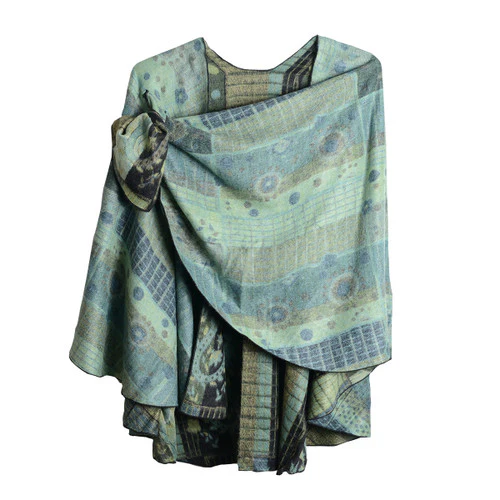Rapti 100% Cashmere Reversible Loop Shawl (#9) SOFT BLUS/TAN - Image 3