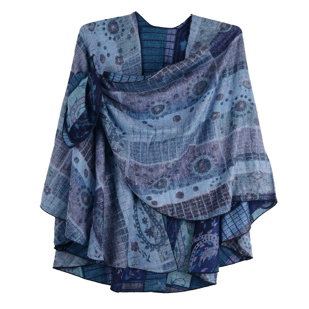 Rapti 100% Cashmere Reversible Print Loop Shawl (#57) (Blue) - Image 2