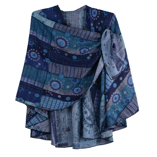 Rapti 100% Cashmere Reversible Print Loop Shawl (#57) (Blue) - Image 3