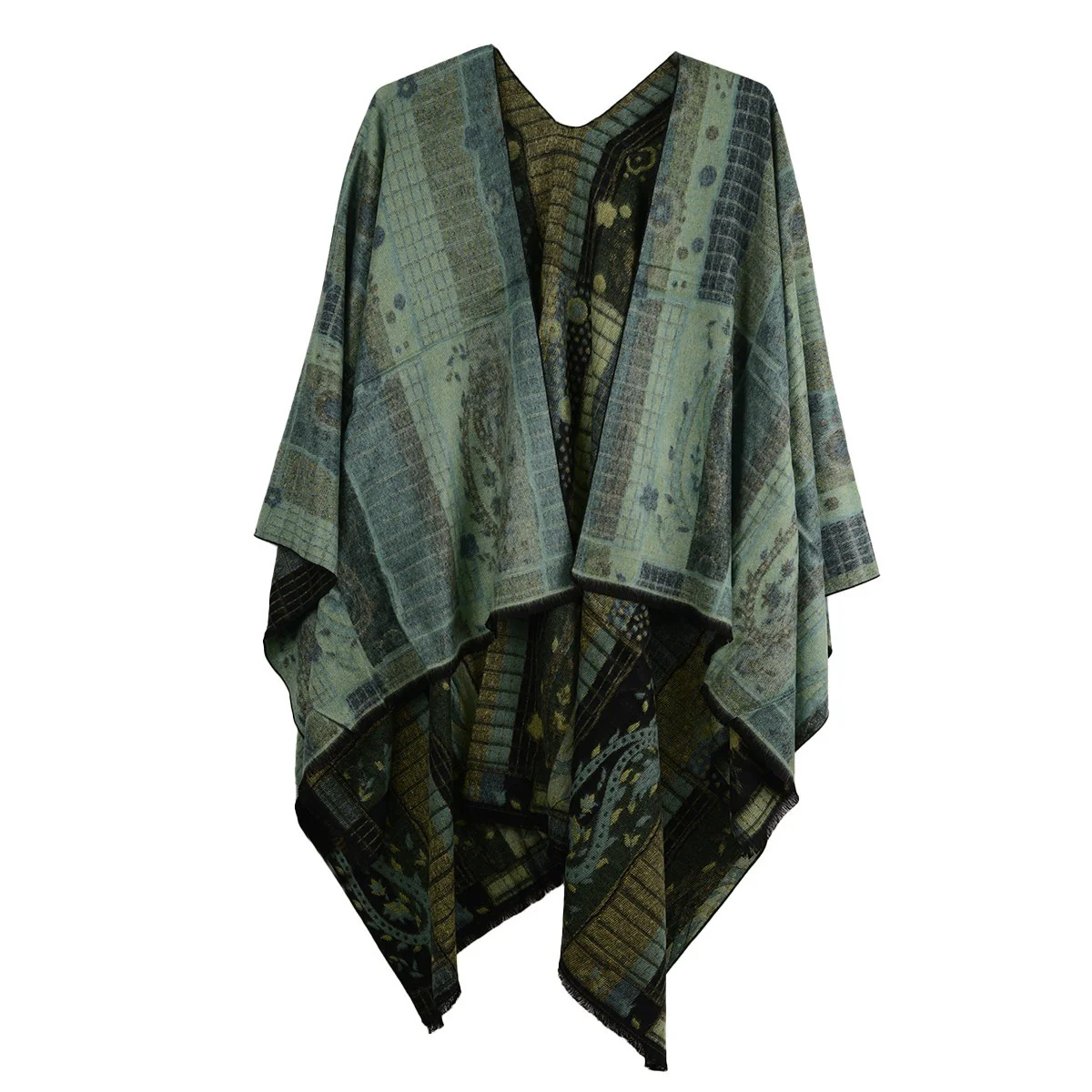 Rapti 100% Cashmere Reversible Ruana (#15) GRNS/BLK - Image 2