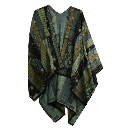 Rapti 100% Cashmere Reversible Ruana (#15) GRNS/BLK - Image 3