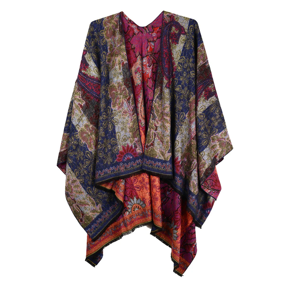 Rapti 100% Cashmere Reversible Ruana #18 CORAL/PNK/CRAN - Image 2