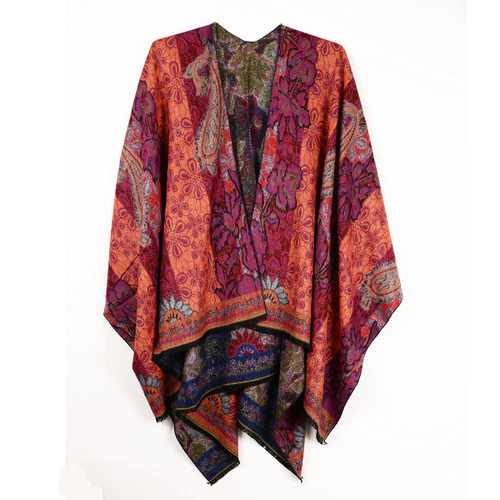 Rapti 100% Cashmere Reversible Ruana #18 CORAL/PNK/CRAN - Image 3