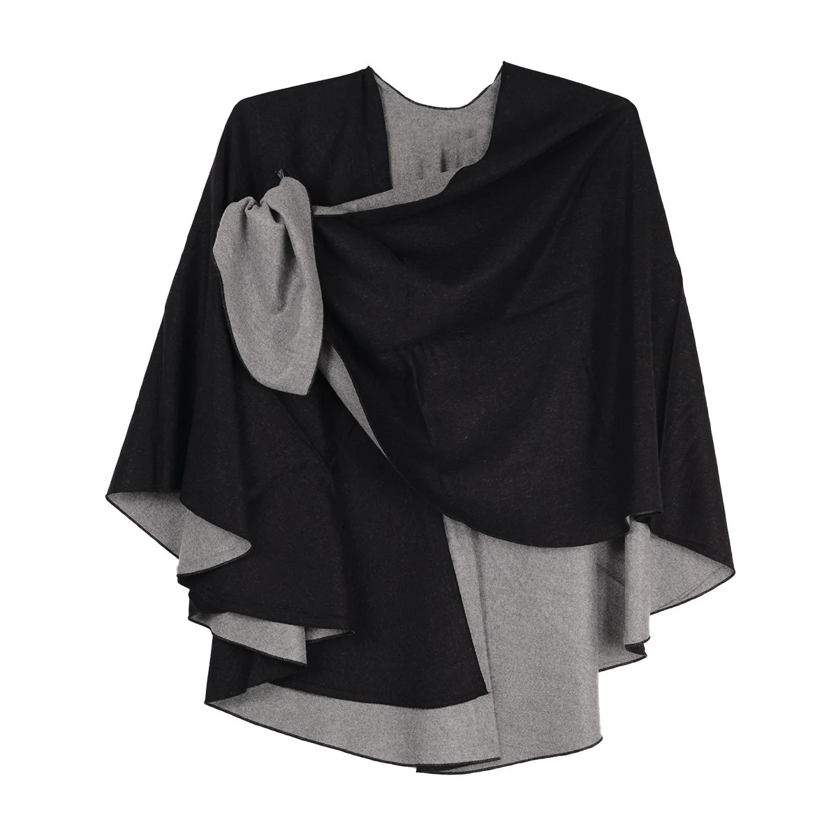Rapti 100% Cashmere Solid Black/Grey Reversible Loop Shawl - Image 2