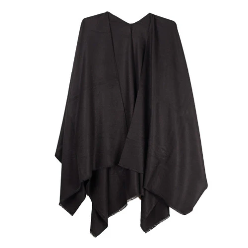 Rapti 100% Cashmere Solid Black Ruana - Image 2