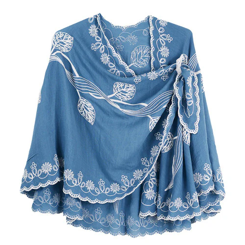 Rapti Embroidered Cotton Chambray Loop Shawl (#3) - Image 2