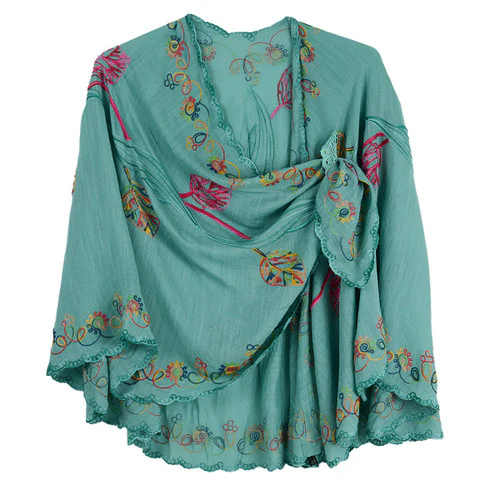 Rapti Embroidered Cotton Loop Shawl (#5) (MINT) - Image 2