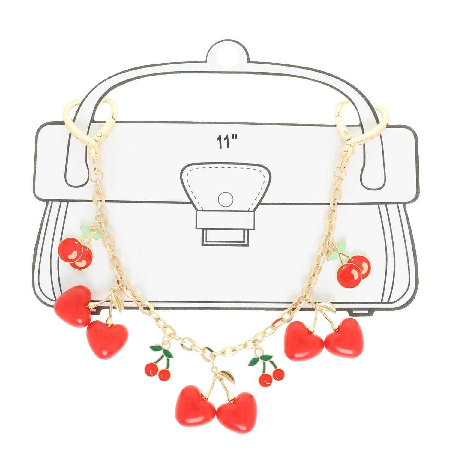 Red Enamel Cherry Bag Charm Chain with Heart Clasp - Image 2