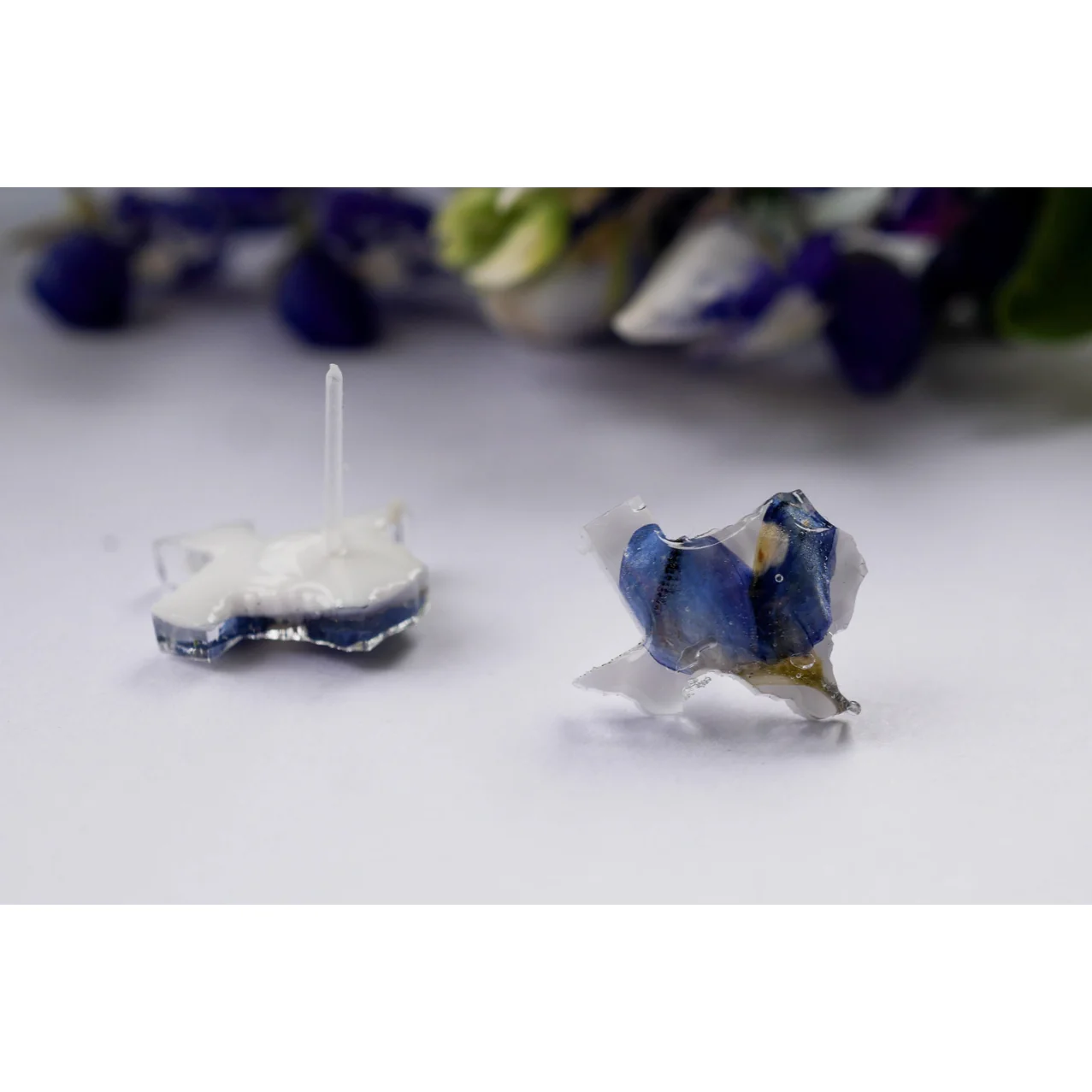 Remedy Designs Texas Shaped Pressed Bluebonnet Stud Earrings - Image 3