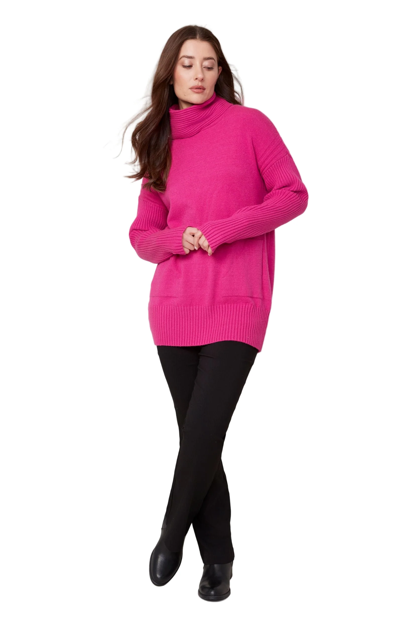 Renuar Cowl Neck Side Pockets Sweater (R6677-3391)(Mulberry) - Image 4