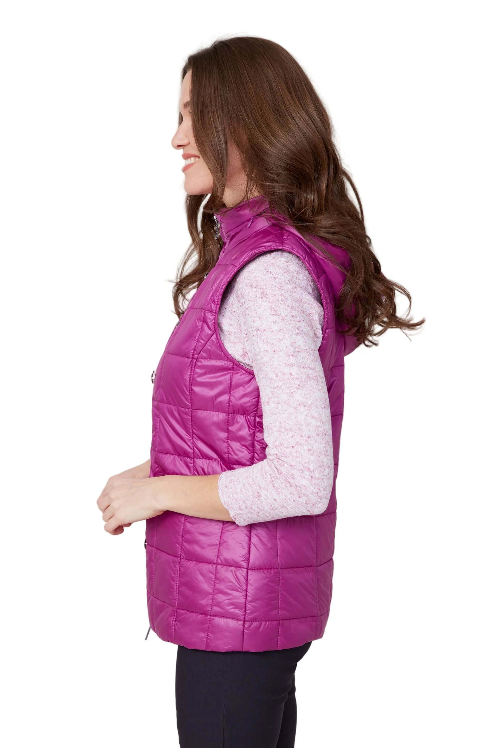 Renuar Luxe Quilted Puff Hooded Vest (R3907L-E3034)(Plum) - Image 3