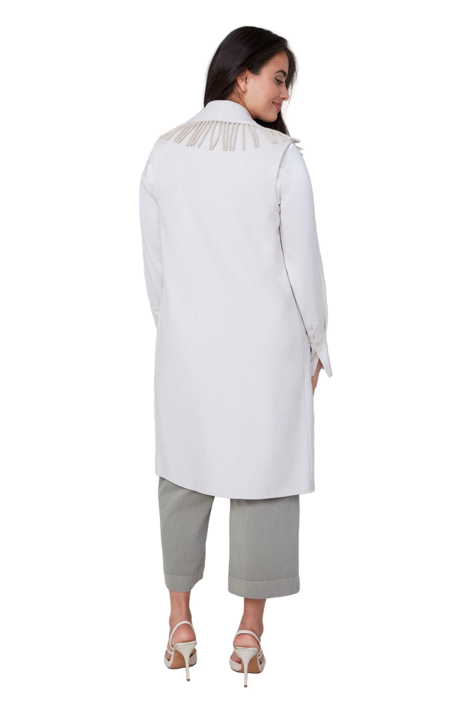 Renuar Oatmeal Long Knit Vest - Image 3