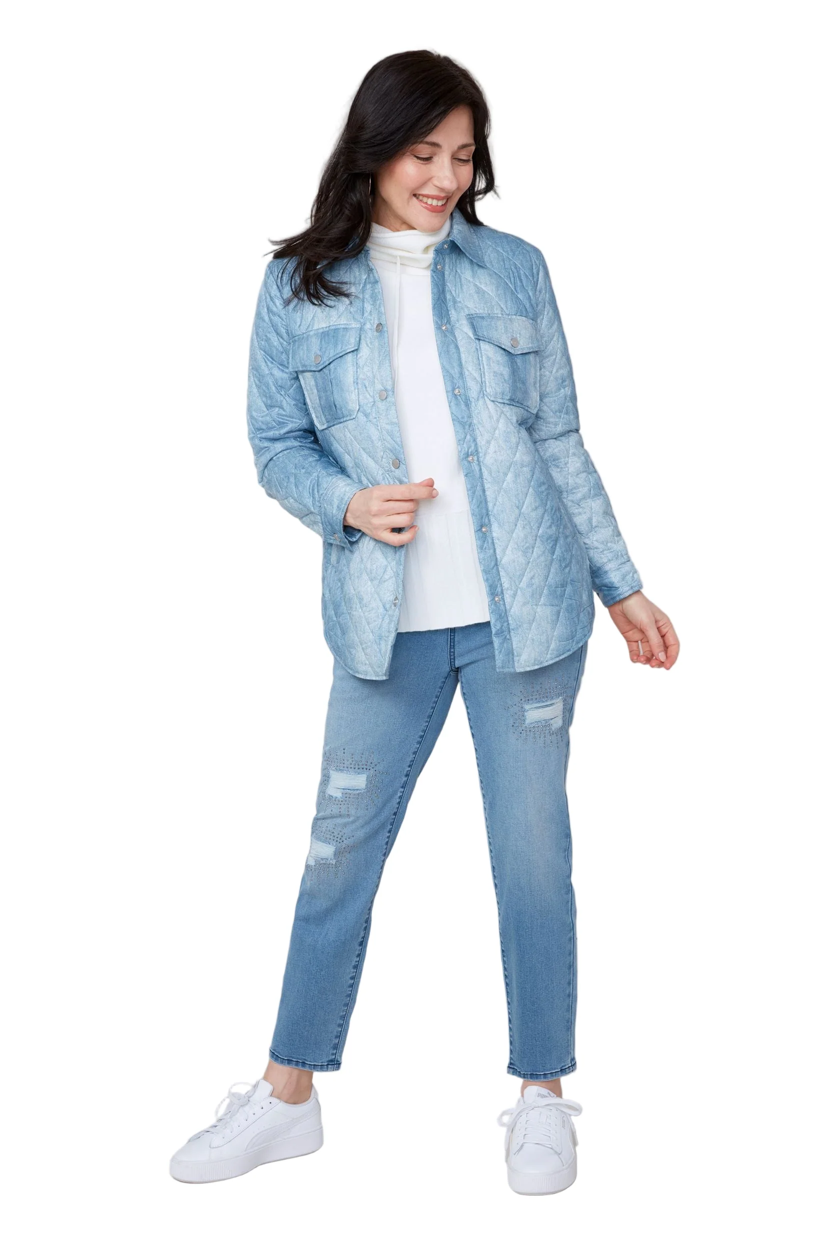 Renuar Quilted Blue Denim Print Jacket (R3910L-E3036)(Blue) - Image 3