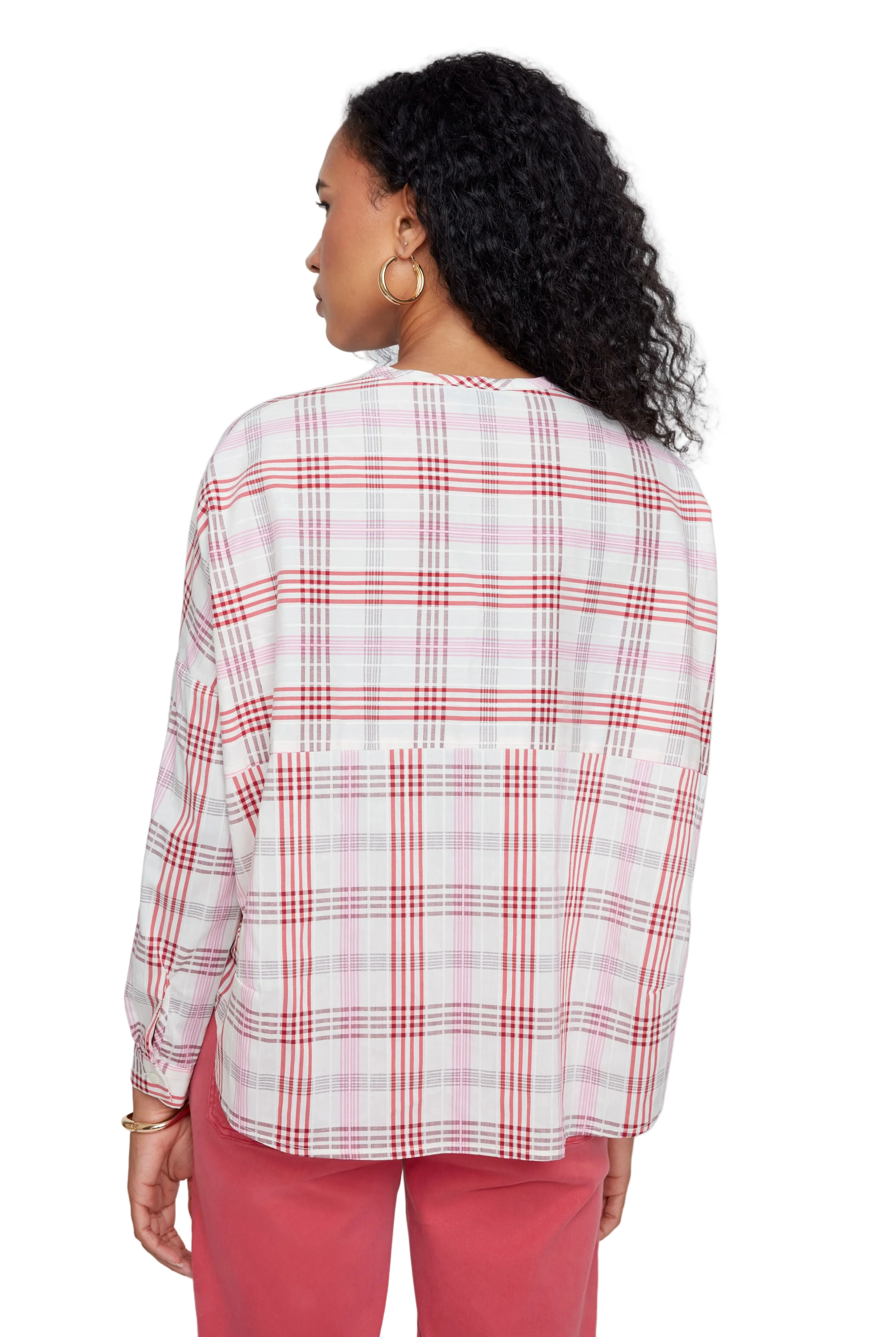 Renuar Woven Dolman Sleeve Plaid  Blouse (R5255)(Scarlet Combo) - Image 2