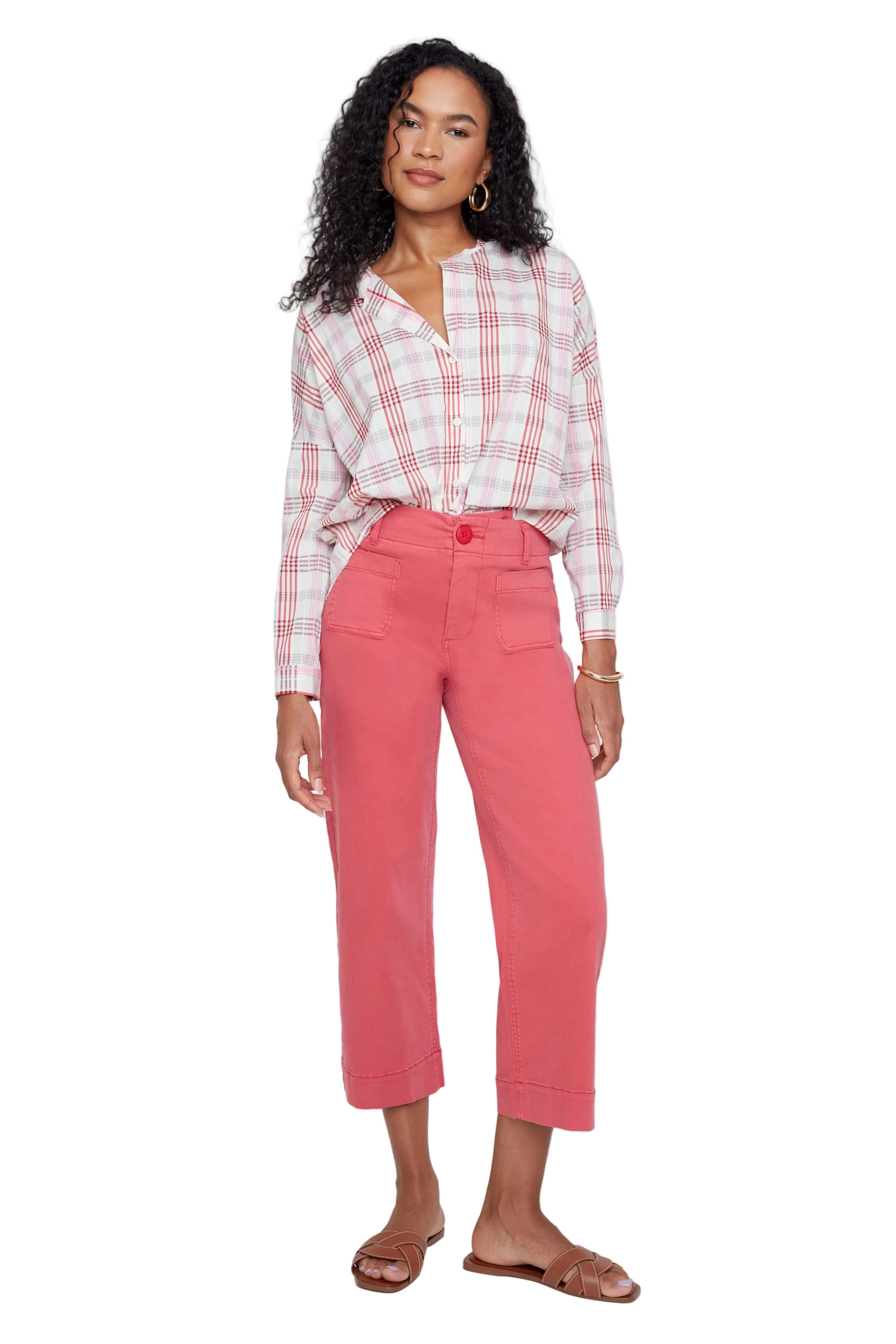 Renuar Woven Dolman Sleeve Plaid  Blouse (R5255)(Scarlet Combo) - Image 3