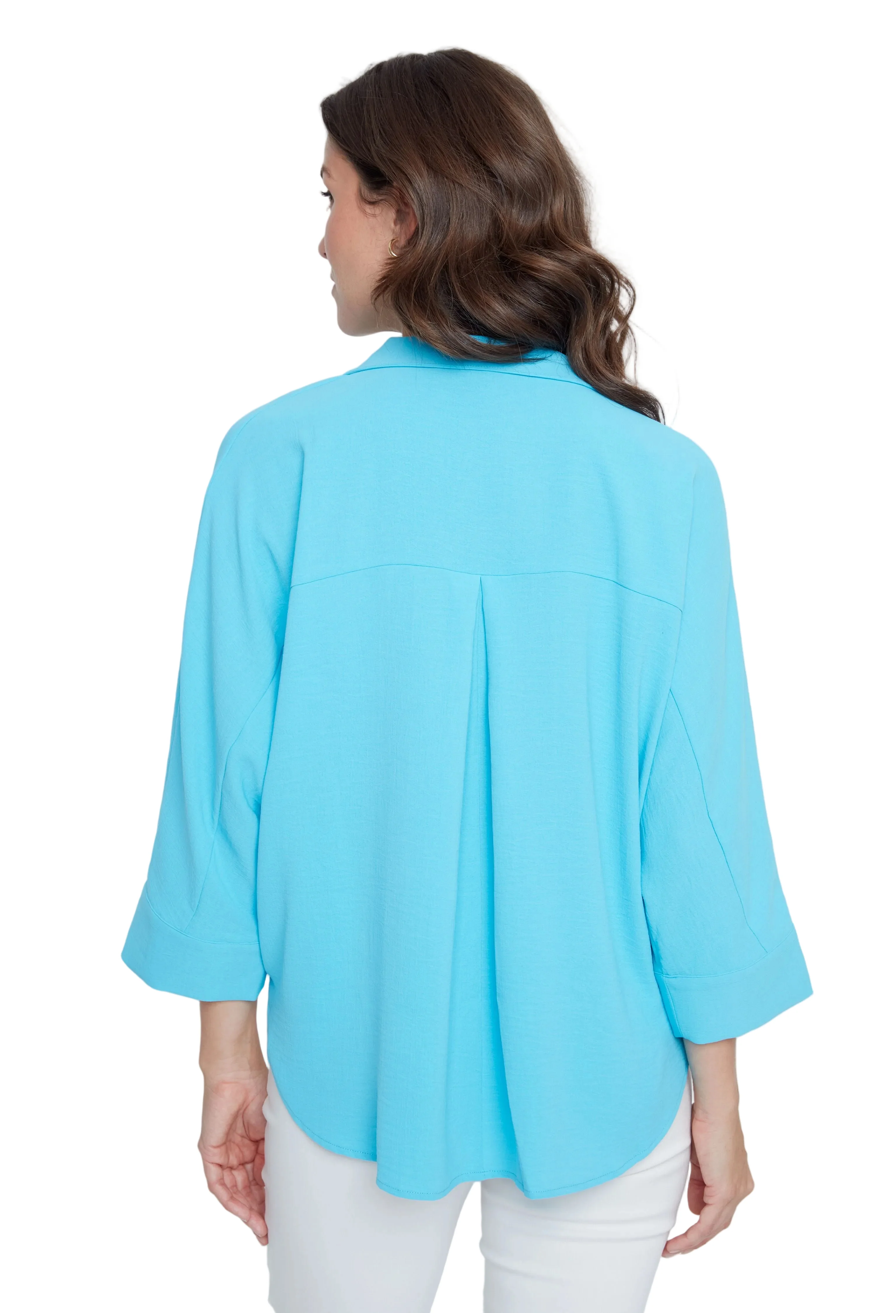 Renuar Woven 3/4 Sleeve 2 Button Tunic (R5043 363) (Ocean) - Image 2