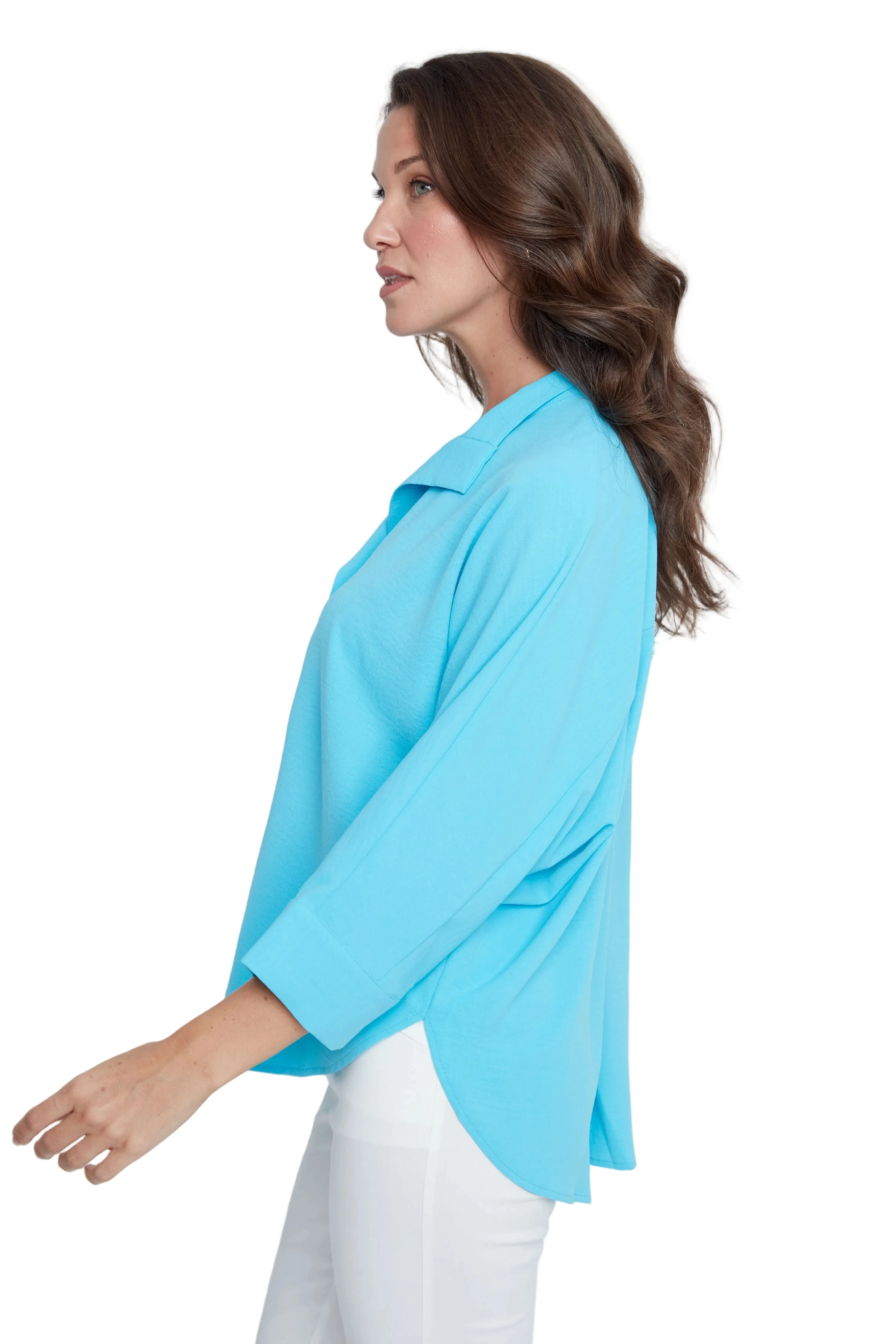 Renuar Woven 3/4 Sleeve 2 Button Tunic (R5043 363) (Ocean) - Image 3