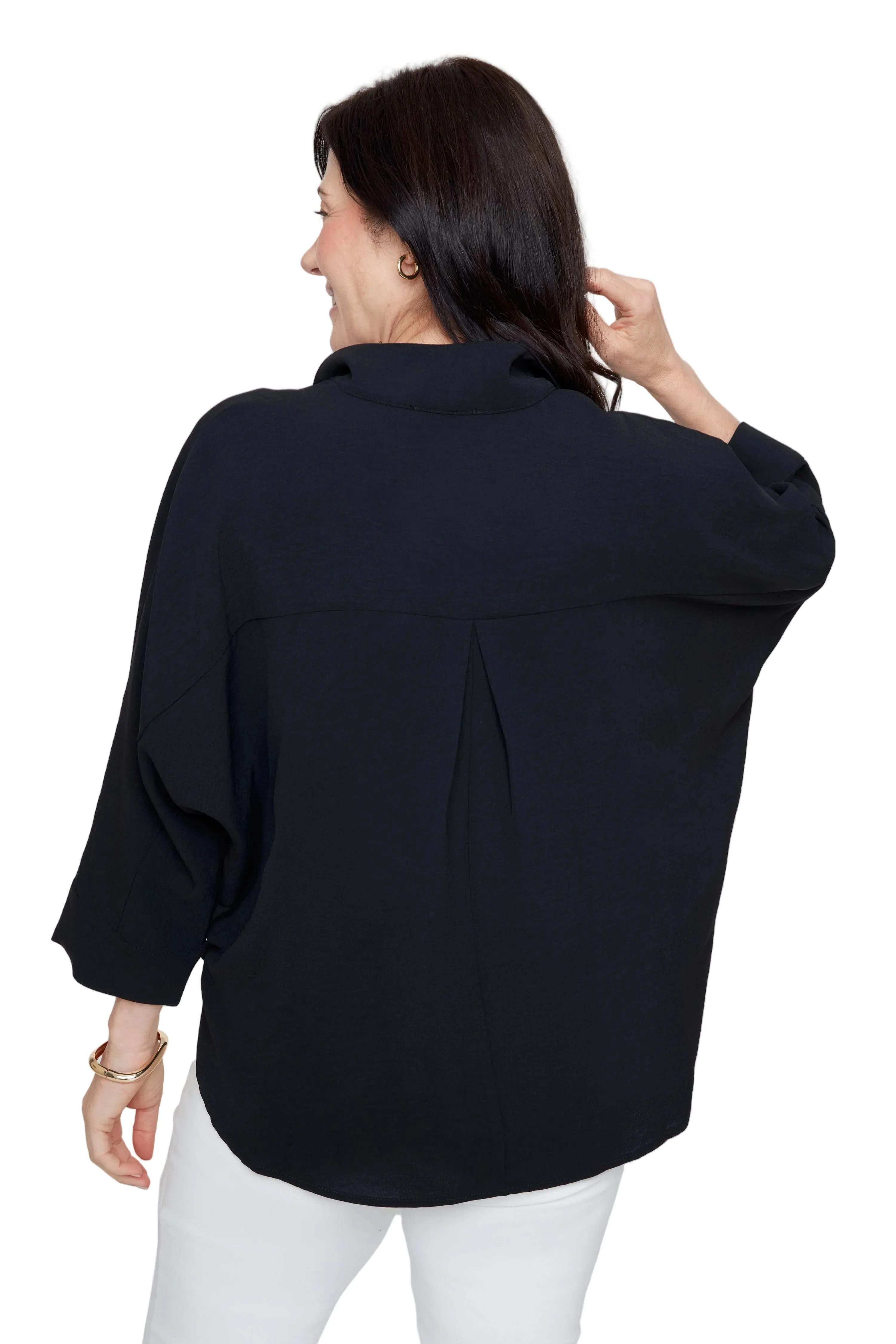 Renuar Woven 3/4 Sleeve Pull Over Air-Flow Blouse (R5043363) (Black) - Image 2