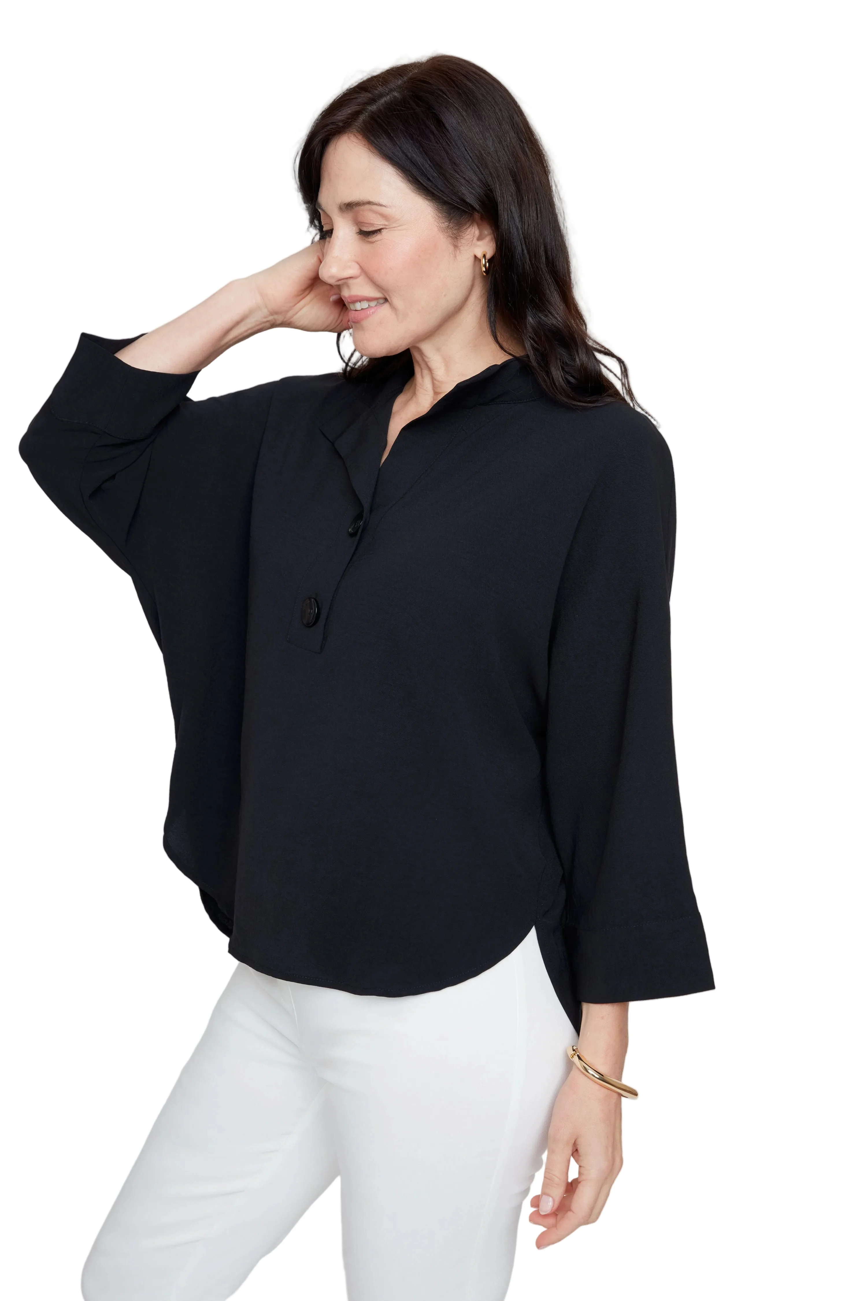 Renuar Woven 3/4 Sleeve Pull Over Air-Flow Blouse (R5043363) (Black) - Image 3