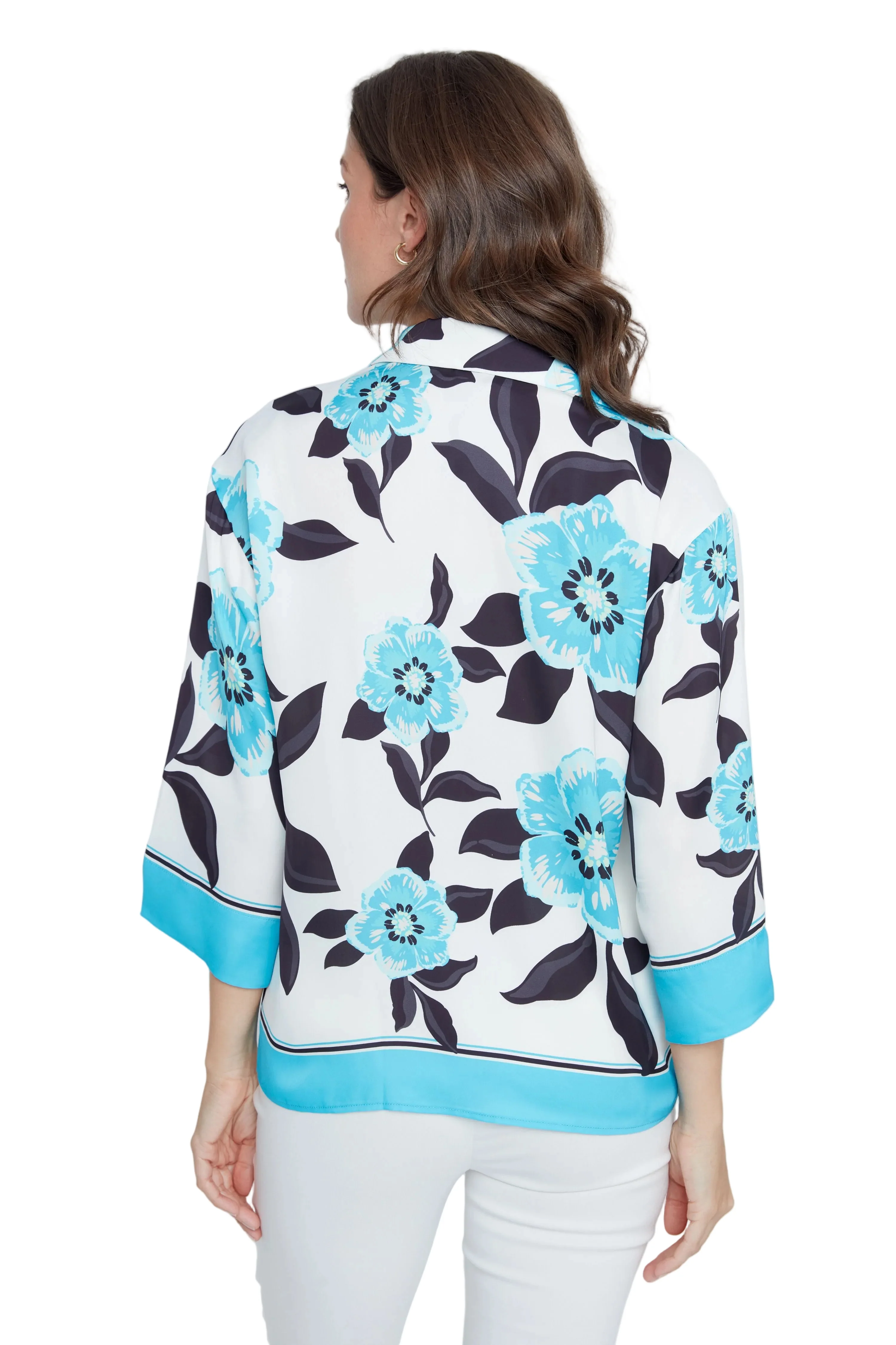 Renuar Woven 3/4 Sleeve Blouse (R5247465)(Ocean) - Image 2