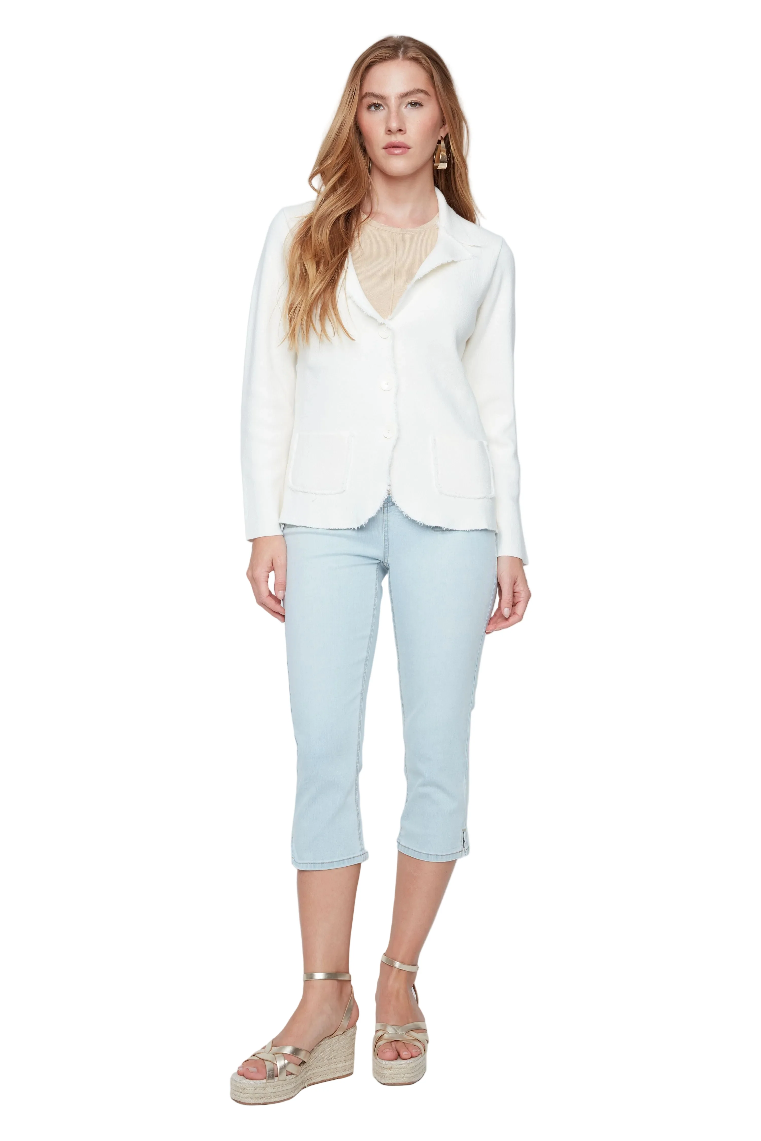 Renuar Patch Pocket Cardigan Sweater (R3947)(Creme) - Image 3