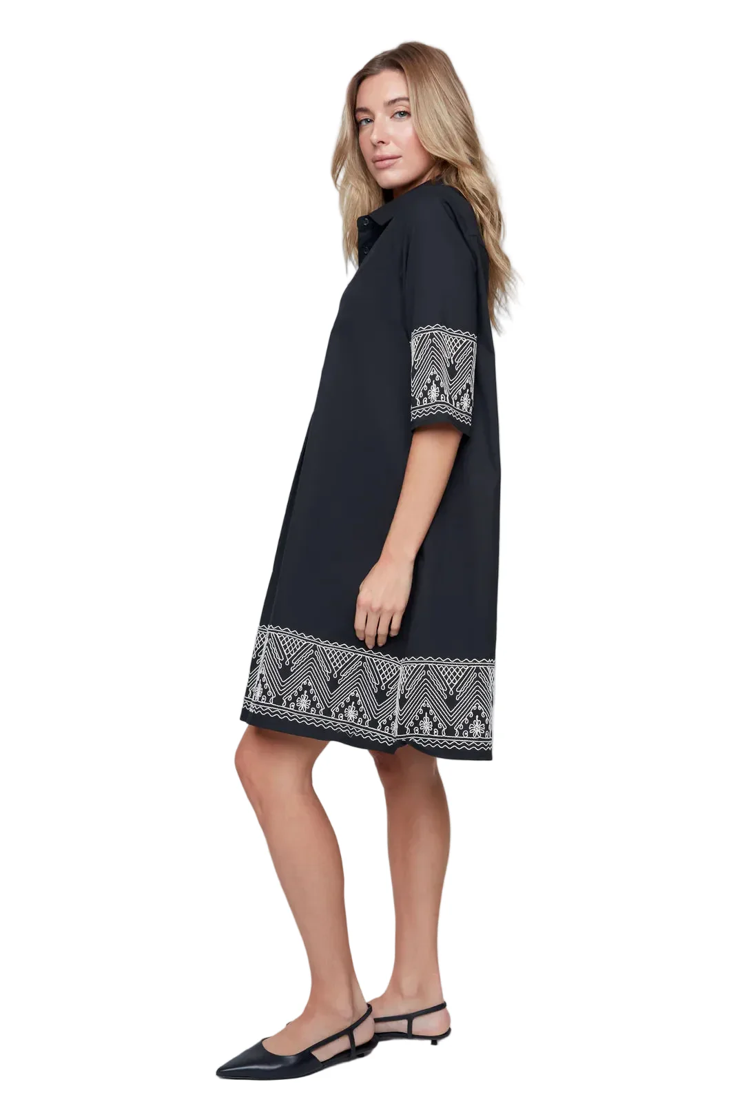 Renuar Embroidered Woven Short Sleeve Dress (R4343-790)(Black) - Image 3
